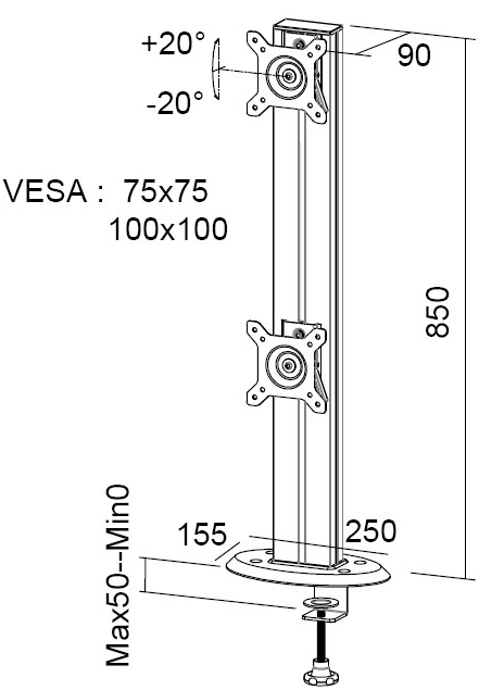 

Кронштейн настольный 2MVESA Titanium 121 TTN-0121-B для 2х мониторов, вертикально, струбцина+винт, черный, Titanium 121
