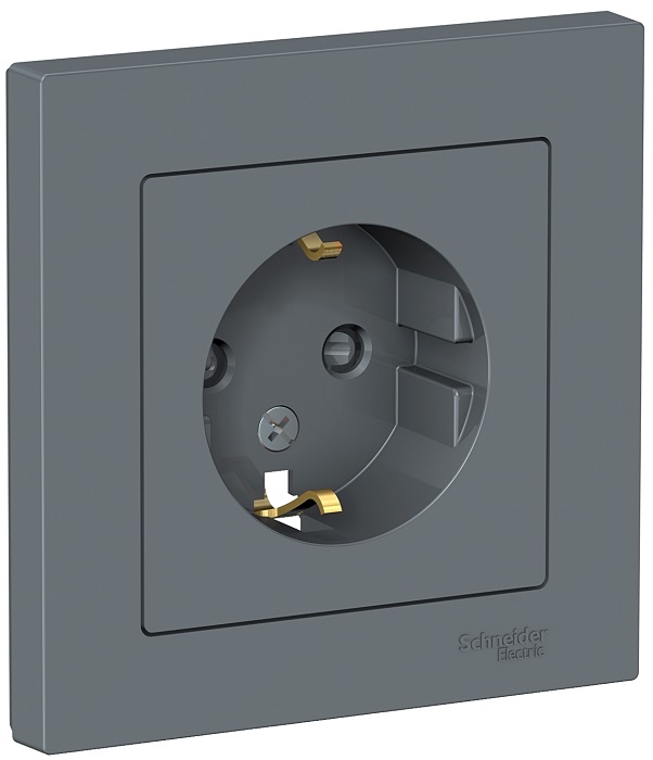 

Розетка Schneider Electric ATN000744 AtlasDesign, с заземлением, со шторками, 16А, в сборе, грифель, ATN000744