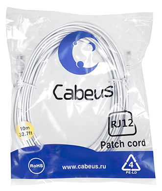 

Кабель патч-корд Cabeus PC-TEL-RJ12-10m 6p4c телефонный, 10 м, белый, PC-TEL-RJ12-10m