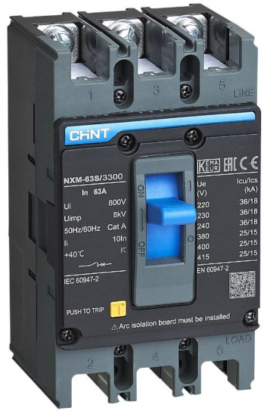 Изображение товара Автоматический выключатель CHINT 205889 3 полюса защита от перегрузки и короткого замыкания