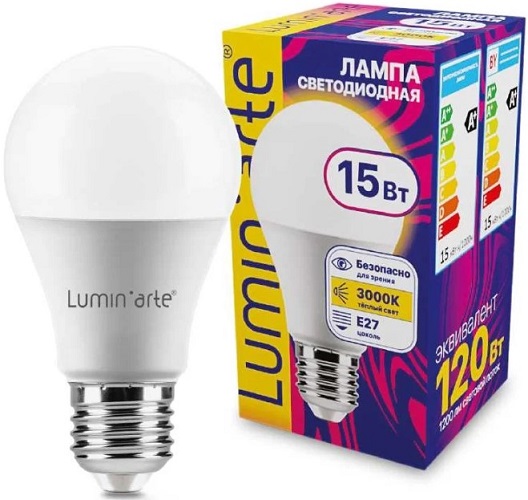 

Лампа Lumin'arte LSTD-A60-15W3KE27 15Вт 3000K E27, LSTD-A60-15W3KE27
