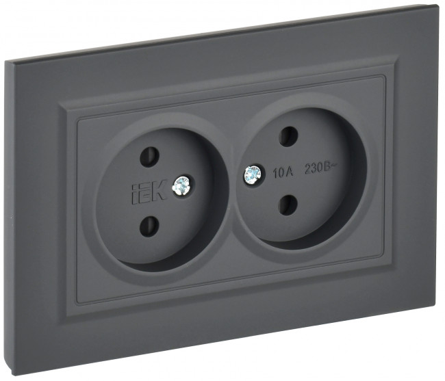 

Розетка двухместная без заземления в сборе IEK BR-R23-10-K53-F BRITE с защитными шторками 10А РСш12-2-БрГ Графит, BR-R23-10-K53-F