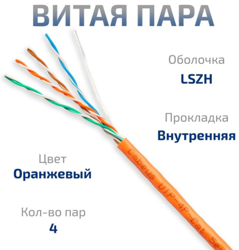 фото Кабель витая пара U/UTP 5e кат. 4 пары Cabeus UTP-4P-Cat.5e-SOLID-LSZH-100 в Омске