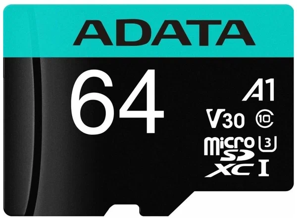 

Карта памяти 64GB ADATA AUSDX64GUI3V30SA2-RA1 UHS-I U3 Class 10/V30S/A2, Adapter, 100/80 MB/s, RTL, AUSDX64GUI3V30SA2-RA1