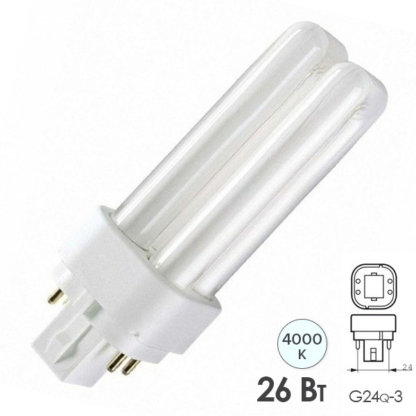 

Лампа люминесцентная LEDVANCE 4099854122453 компакт. DULUX D/E 26W/840 G24q-3 OSRAM, 4099854122453