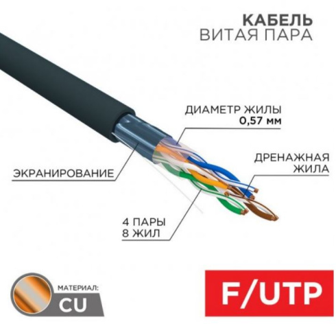 фото Кабель витая пара F/UTP 6 кат. 4 пары Rexant 01-0158 в Самаре
