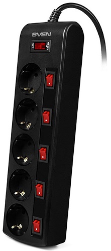 

Сетевой фильтр Sven SF-05PL SV-015152 1,8 м (5 розеток) черный, SF-05PL
