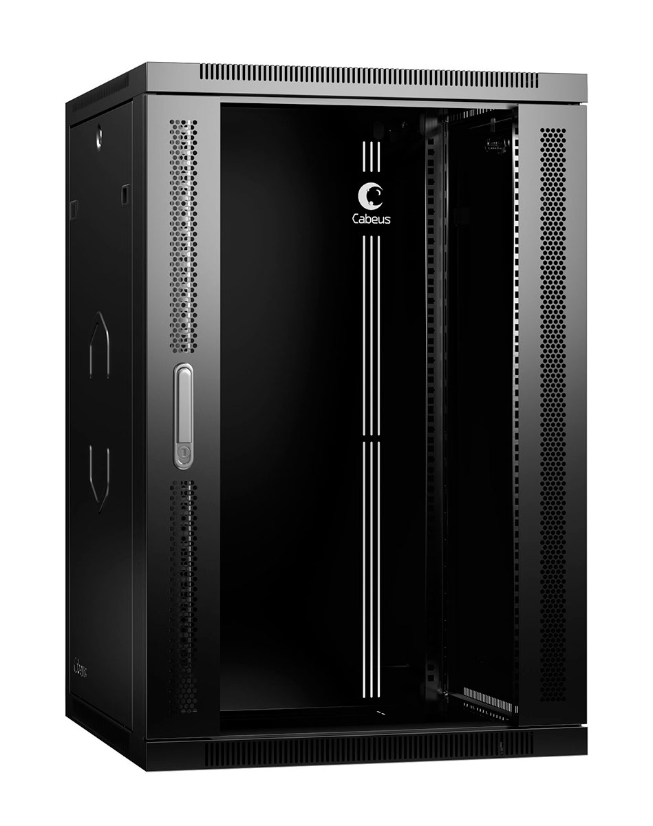 

Шкаф настенный 19", 18U Cabeus SH-05F-18U60/45-R-BK 600x450x901mm (ШхГхВ) дверь стекло, цвет черный (RAL 9004), SH-05F-18U60/45-R-BK
