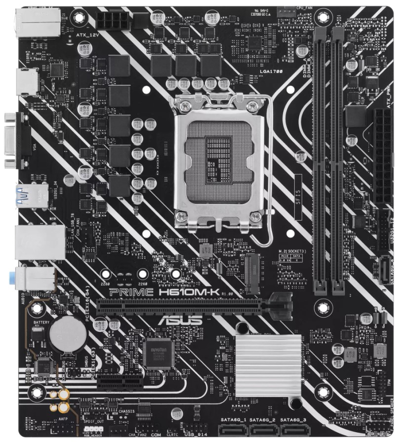 

Материнская плата mATX ASUS PRIME H610M-K (LGA1700, H610, 2*DDR5 (5600), 4*SATA 6G, M.2, 2*PCIE, Glan, VGA, HDMI, 2*USB 3.2, 4*USB 2.0), PRIME H610M-K