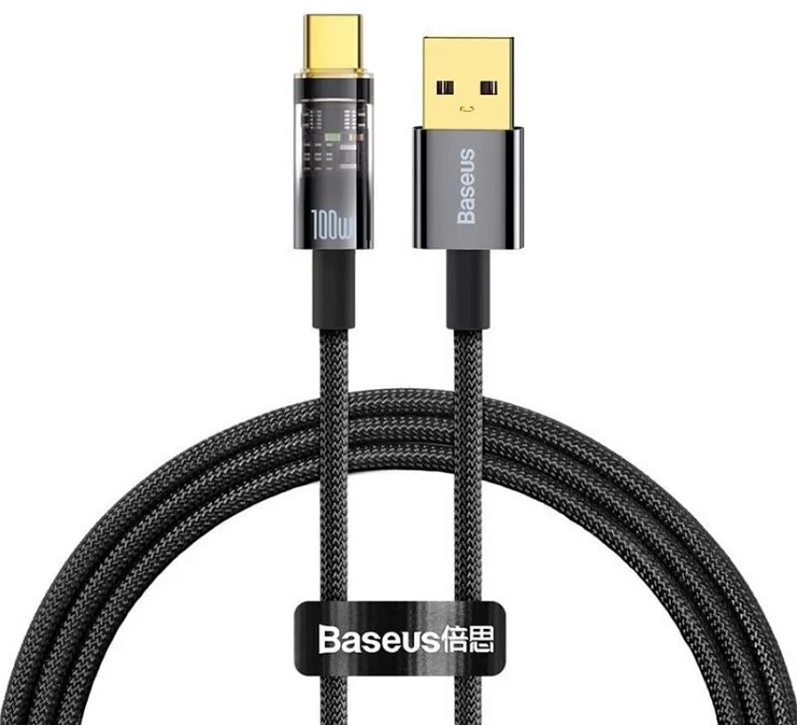 

Кабель интерфейсный Baseus CATS000301 Explorer Series Auto Power-Off Fast Charging Data USB to Type-C 100W 2m Black (для смартфонов и планшетов, перед, CATS000301