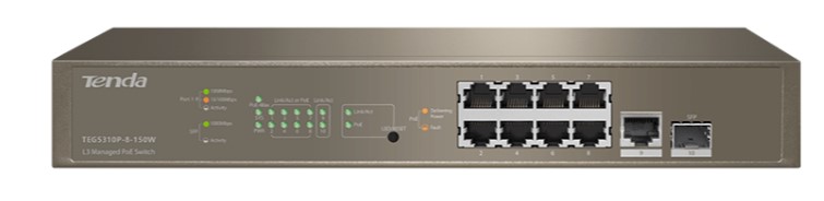 

Коммутатор управляемый Tenda TEG5310P-8-150W PoE гигабитный L3, 8PoE портов, 1 Uplink, 1 SFP, TEG5310P-8-150W