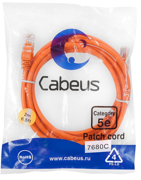 фото Кабель патч-корд U/UTP 5e кат. 2м Cabeus PC-UTP-RJ45-Cat.5e-2m-OR-LSZH в Перми