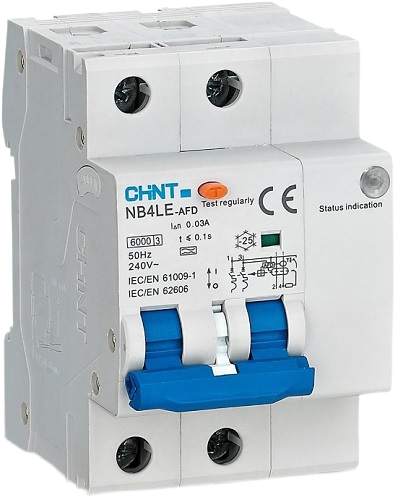 

Устройство защиты от дугового пробоя CHINT 335354 NB4LE-AFD 2P C10 тип A 30мА, 335354