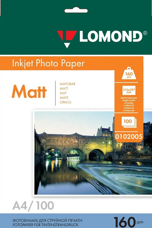 

Бумага Lomond 0102005 A4 матовая, 160г/м2, 100 листов, 0102005