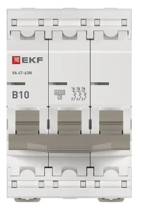 

Автоматический выключатель EKF M636310B 3P 10А (B) 6кА ВА 47-63N PROxima, M636310B