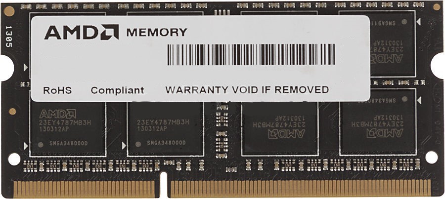 

Модуль памяти SODIMM DDR3 8GB AMD R538G1601S2S-U 1600MHz, PC3-12800, CL11, 1.5V, Non-ECC, RTL, R538G1601S2S-U