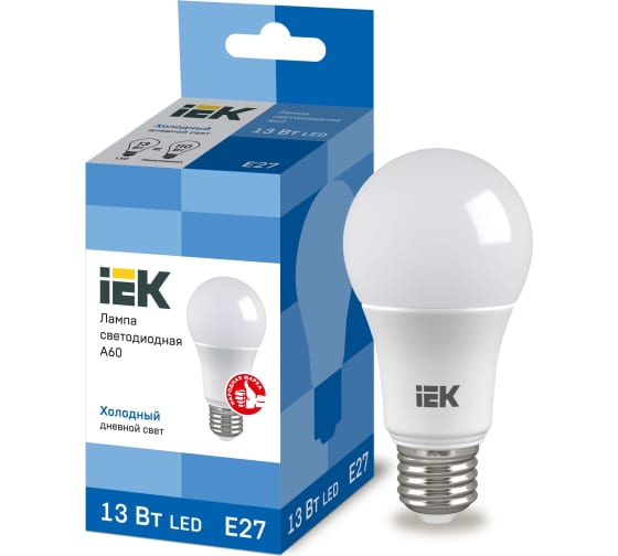 

Лампа светодиодная IEK LLE-A60-13-230-65-E27 ECO A60 13Вт грушевидная 230В 6500К E27, LLE-A60-13-230-65-E27