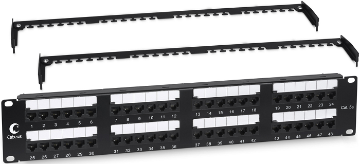 

Патч-панель Cabeus PL2-48-Cat.6-Dual 19" (2U), 48 портов RJ-45, категория 6, Dual IDC, с задним кабельным организатором, PL2-48-Cat.6-Dual