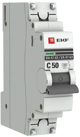 

Автоматический выключатель EKF mcb4763-1-50C-pro 1P 50А (C) 4,5kA ВА 47-63, mcb4763-1-50C-pro