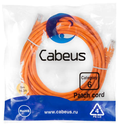 фото Кабель патч-корд U/UTP 6 кат. 5м Cabeus PC-UTP-RJ45-Cat.6-5m-OR в Челябинске