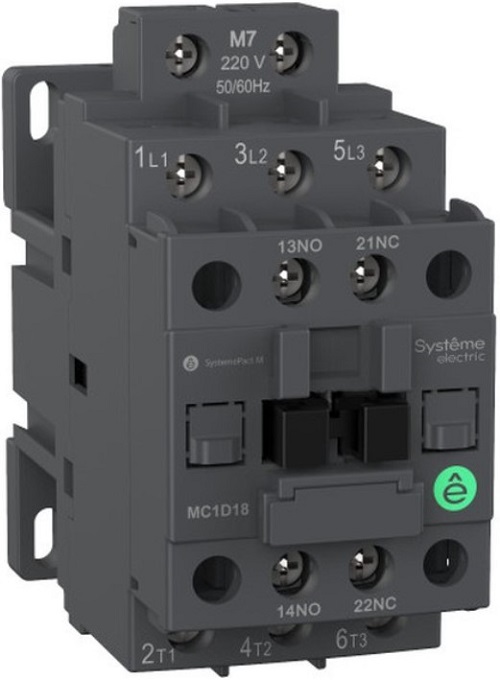 

Контактор Systeme Electric MC1D18B7 MC1D 3P 18A НО+НЗ 24V 50/60ГЦ, MC1D18B7
