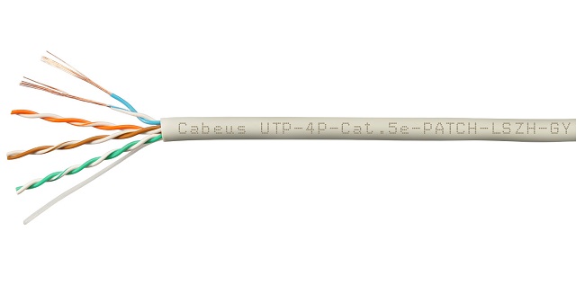 

Кабель витая пара U/UTP 5e кат. 4 пары Cabeus UTP-4P-Cat.5e-PATCH-LSZH-GY 24AWG(7х0.20 мм), медь, многожильный (stranded), внутренний, LSZH, нг(A)-HF,, UTP-4P-Cat.5e-PATCH-LSZH-GY