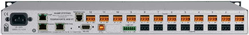 

Аудиопроцессор BIAMP TesiraFORTE AVB VT 912.0450.900/911.0450.900 12х8 (128 x 128 AVB); 12 вх. c AEC. 8 вых., 8 CH по USB, 2-канальный VoIP-интерфейс, TesiraFORTE AVB VT