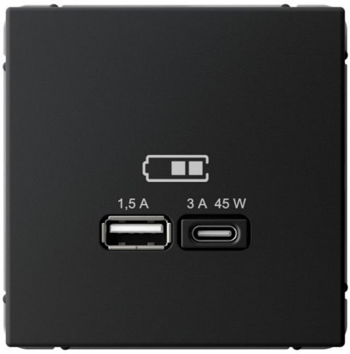 

Розетка USB Systeme Electric GAL001029 ArtGallery A + тип-C 45Вт высокоскор.заряд. QC, PD, механизм, Карбон, GAL001029