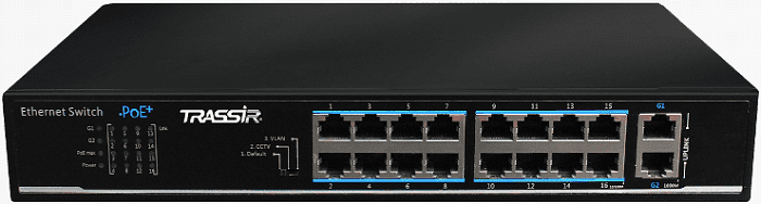 

Коммутатор TRASSIR TR-NS1018-135-16POE v2 неуправляемый с 16 PoE портами (16*10/100 Mbps PoE ports, 2*10/100/1000Mbps Uplink ports, на всех портах IEE, TR-NS1018-135-16POE v2