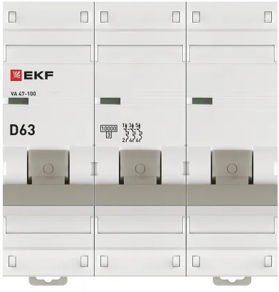 

Автоматический выключатель EKF mcb47100-3-63D-pro 3P 63А (D) 10kA ВА 47-100 PROxima, mcb47100-3-63D-pro