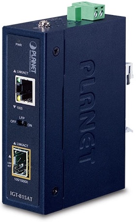 

Роутер PLANET IGT-815AT IP30 Compact size Industrial 100/1000BASE-X SFP to 10/100/1000BASE-T Media Converter (-40 to 75 C, LFP Supported), IGT-815AT