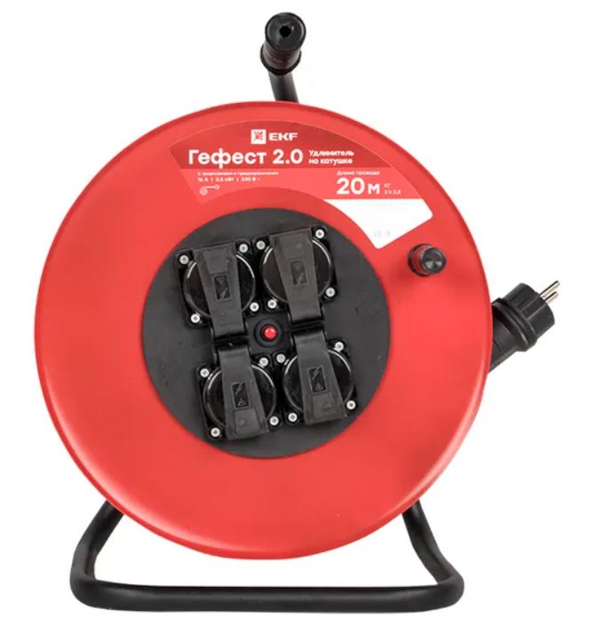 

Удлинитель на катушке EKF UKG02-16-R325-4-20-IP44 "Гефест 2.0" 4 гнезда 20м с заземлением и предохранителем КГ 3*2,5 16А/3,5кВт IP44 PROxima, UKG02-16-R325-4-20-IP44