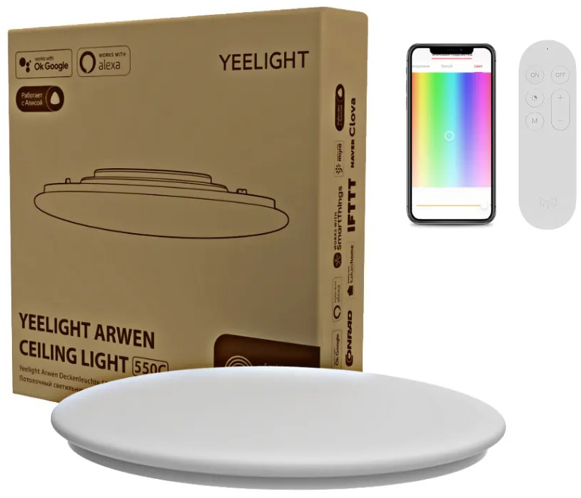 

Светильник потолочный Xiaomi Yeelight Arwen Ceiling Light 550C YXDS0320004WTEU умный, с RGB подсветкой, 2700-6500K, 4500lm, Yeelight Arwen Ceiling Light 550C