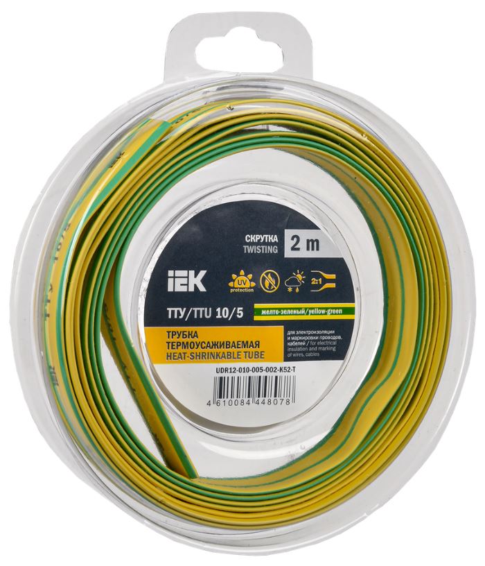 

Трубка термоусадочная IEK UDR12-010-005-002-K52-T ТТУ нг-LS 10/5 жел-зел. (2м/упак), UDR12-010-005-002-K52-T