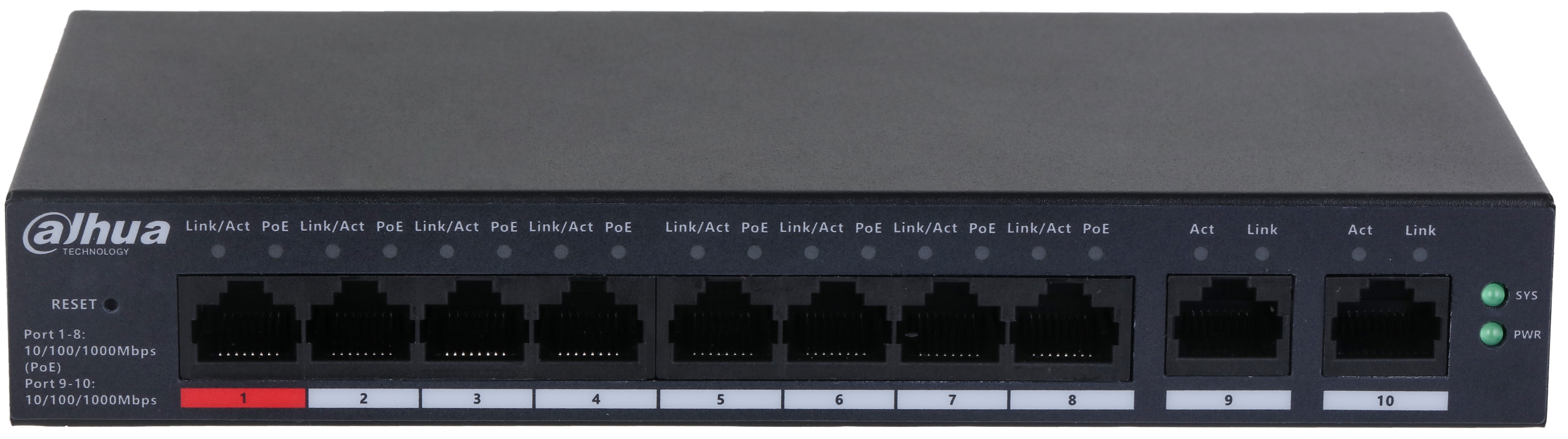 

Коммутатор Dahua DH-CS4010-8GT-110 8-портовый гигабитный PoE с функцией облачного управления, DH-CS4010-8GT-110