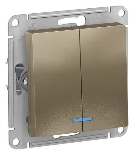 

Выключатель Schneider Electric ATN000553 AtlasDesign, 2-клавишный, с подсветкой, сх.5а, 10АХ, механизм, шампань, ATN000553