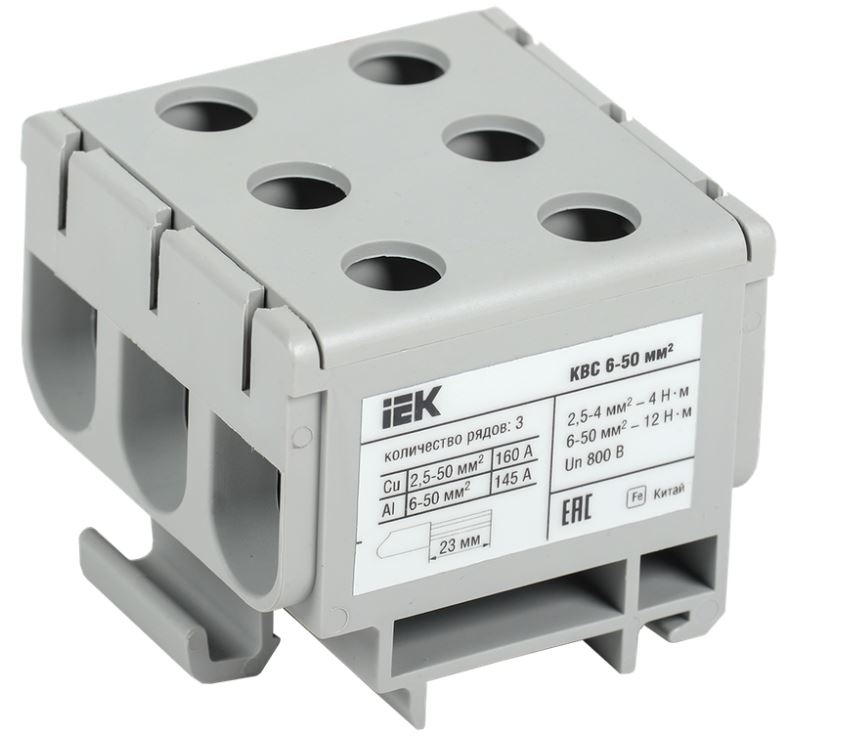 

Клемма вводная IEK YZN14-050-K03 силовая КВС 6-50 кв.мм. 3-рядная серая, YZN14-050-K03