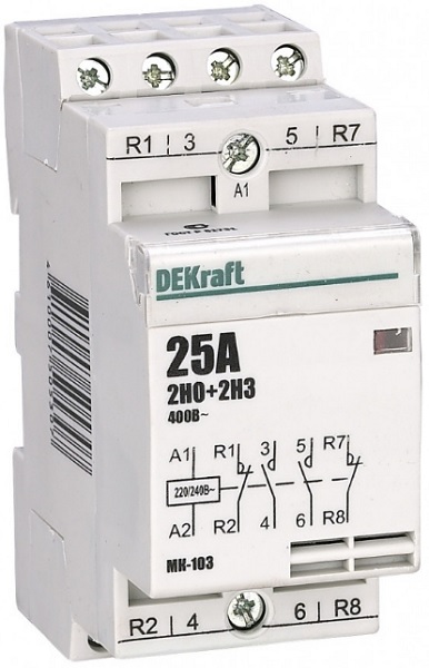

Контактор модульный DEKraft 18055DEK 2НО+2НЗ 16А 230В МК-103, 18055DEK