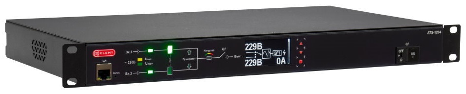 

Переключатель ELEMY ATS-1204/16 1U 19" 220V 16A 3500VA, защита выхода от перегрузки и короткого замыкания, ATS-1204/16