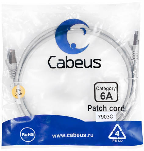 фото Кабель патч-корд SSTP 6a кат. 2м Cabeus PC-SSTP-RJ45-Cat.6a-2m-LSZH в Перми