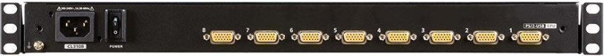 

Переключатель KVM Aten CL3108NX 8-портовый укороченной глубины, Single Rail, с широкоэкранным ЖК-дисплеем и интерфейсами PS/2-USB, VGA, CL3108NX