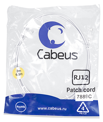 

Кабель патч-корд Cabeus PC-TEL-RJ12-2m 6p4c телефонный, 2 м, белый, PC-TEL-RJ12-2m