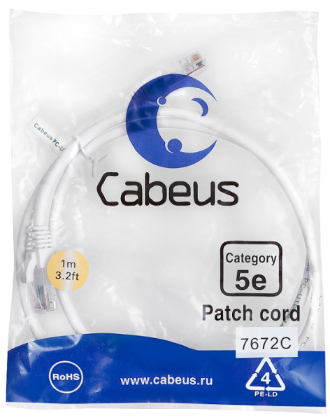 фото Кабель патч-корд U/UTP 5e кат. 1м Cabeus PC-UTP-RJ45-Cat.5e-1m-WH-LSZH