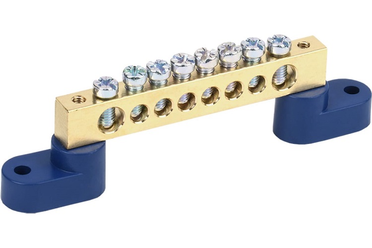 

Шина Rexant 11-2333 «N» нулевая 8х12 мм на двух угловых синих изоляторах 8 групп, 11-2333