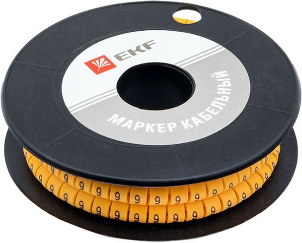 

Маркер на кабель EKF plc-KM-4-9 4,0 мм2 "9" (500 шт.) (ЕС-2), plc-KM-4-9