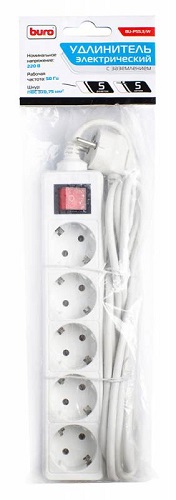

Удлинитель сетевой Buro BU-PS5.5/W 5м, 5 розеток, белый (пакет ПЭ), BU-PS5.5/W