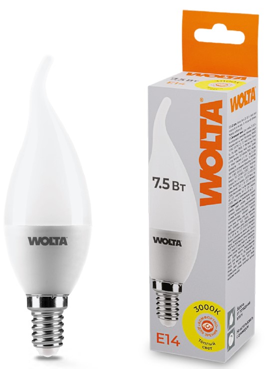 

Лампа светодиодная WOLTA 25YCD7.5E14 7.5Вт 3000K E14, 25YCD7.5E14