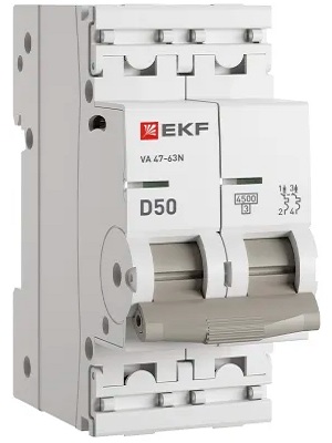 

Автоматический выключатель EKF M634250D 2P 50А (D) 4,5kA ВА 47-63N PROxima, M634250D
