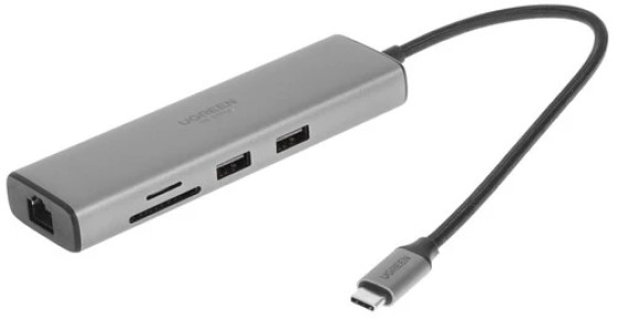 

Конвертер UGREEN CM512 45000_ USB-C to HDMI+2*USB 3.2 A+1*USB 3.2 C+RJ45+PD Power Converter. Цвет: серый, CM512