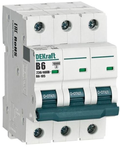 Изображение товара Автоматический выключатель DEKraft 13127DEK 3P 6А В IP20